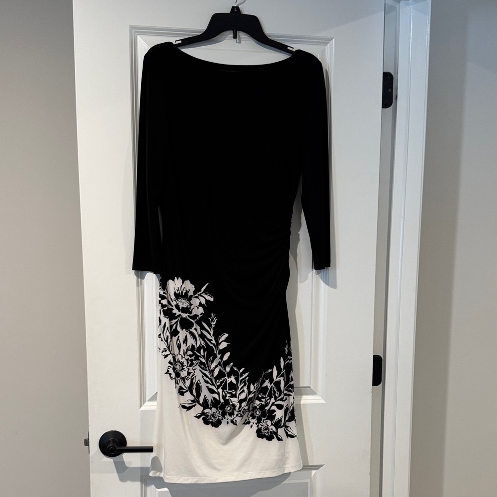 Ralph Lauren Black and White Floral Long Sleeve Dress